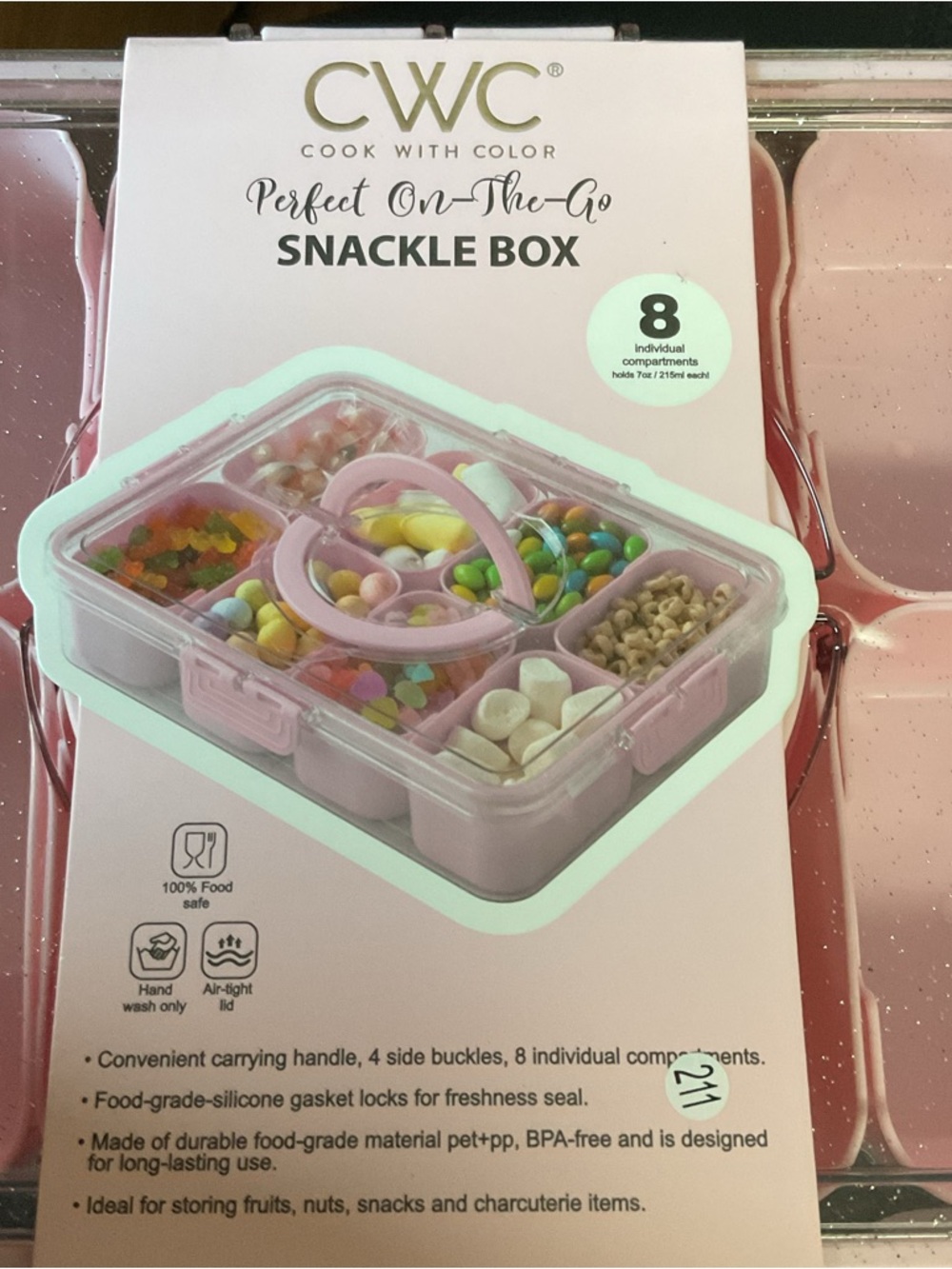 CWC Cook with Color Pink Snackle Box, 8 compartments with carrying handle NWT - Picture 4 of 4